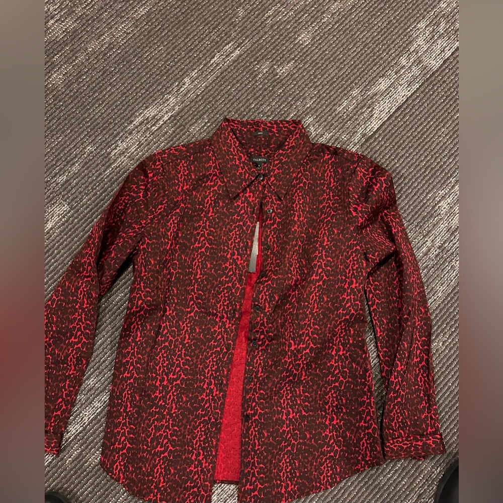 Talbots, red and black, button up dress shirt, brand new with tags size 8